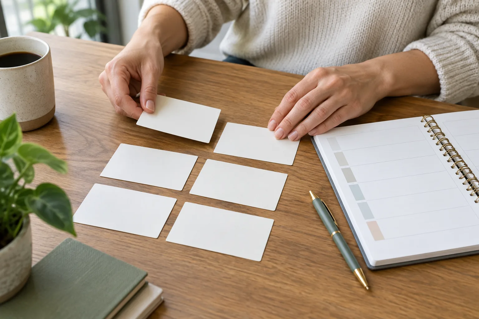 Des cartes vierges et un agenda servent à organiser les missions d’un futur poste.