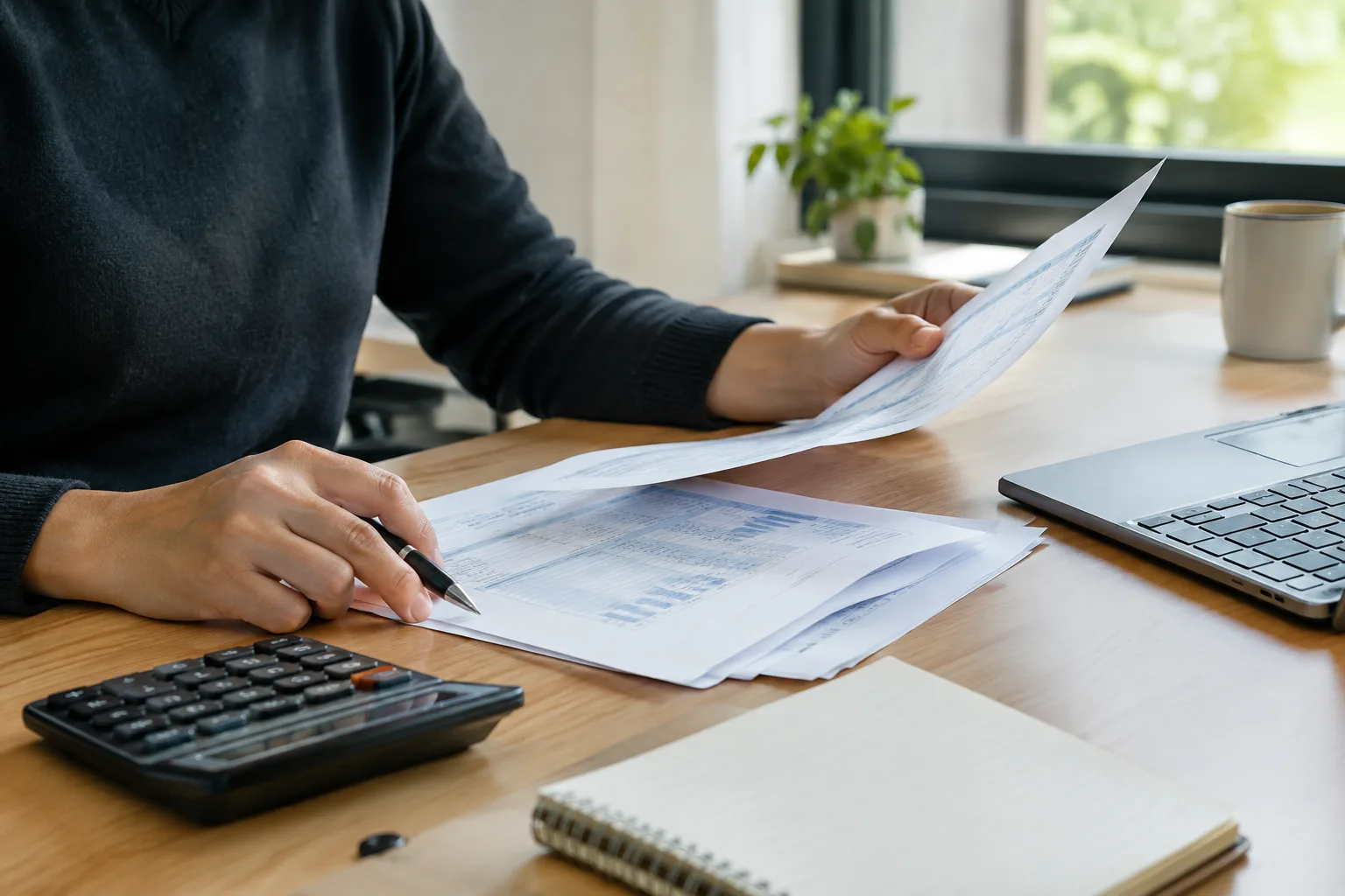 Des factures et un calendrier de paiement consultés sur le bureau d’une petite entreprise.