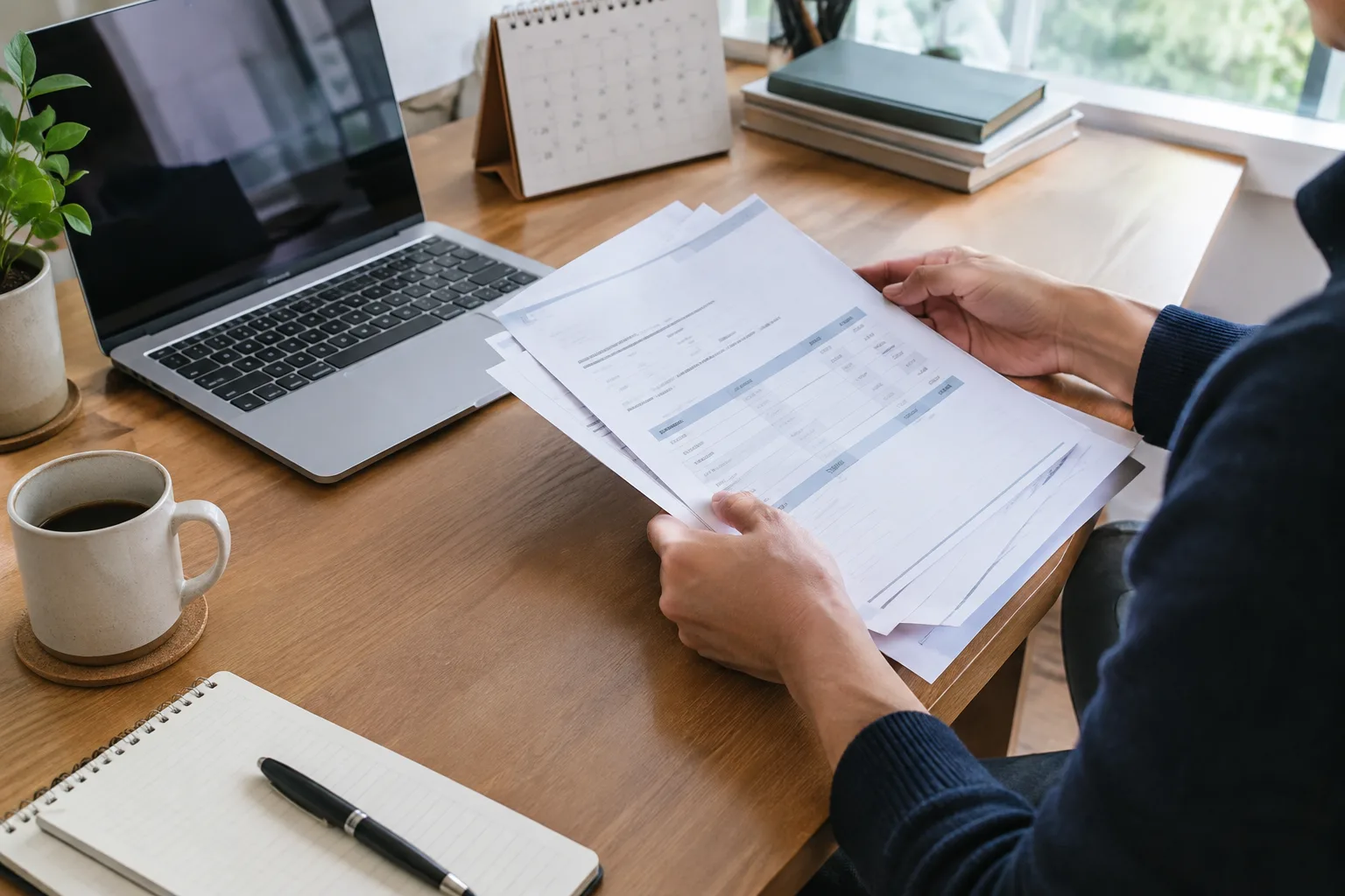 Des devis et un calendrier posés sur le bureau d’une petite entreprise.